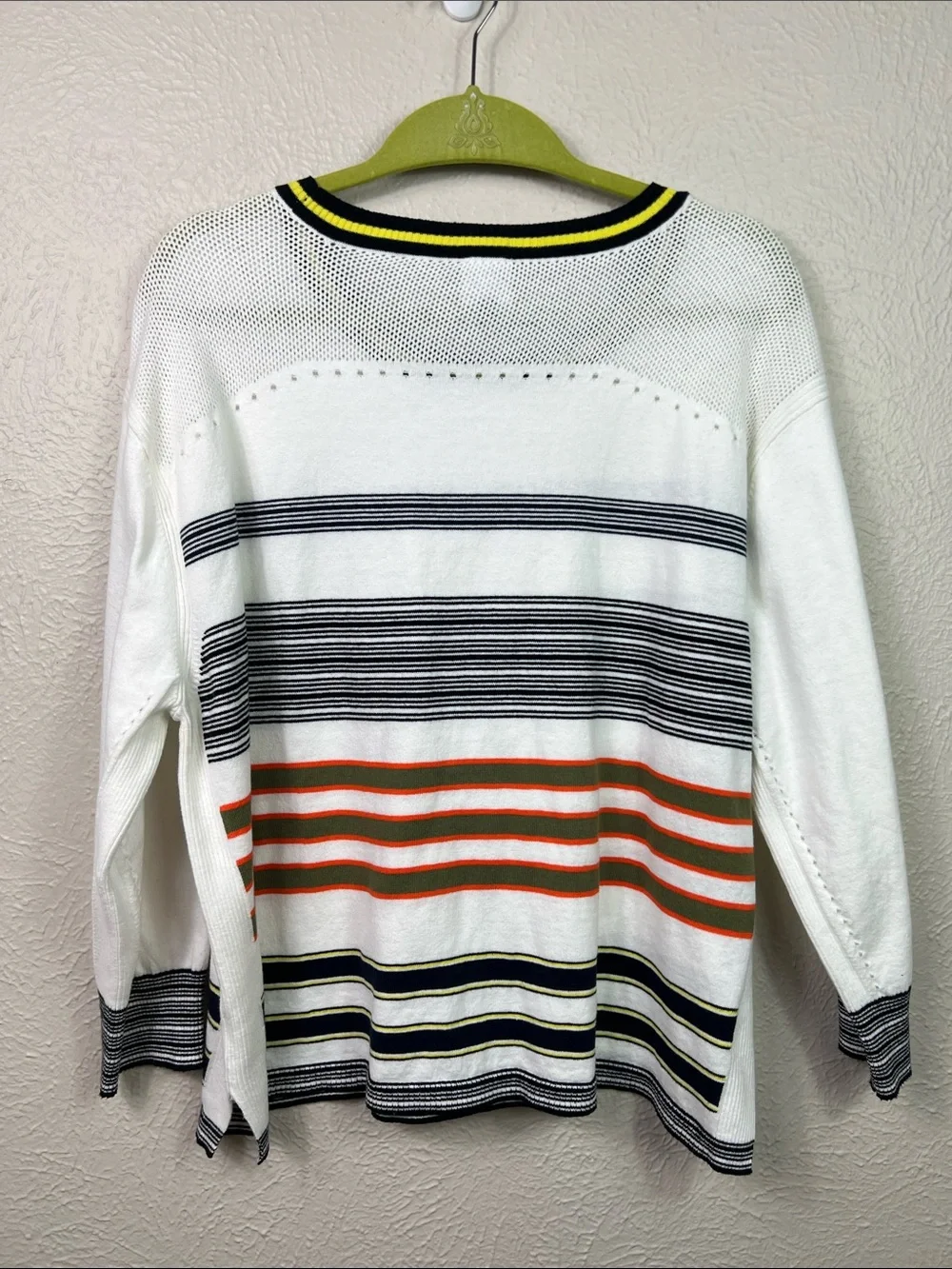 Cabi Parasol Cabana Stripe 3/4 Sleeve Pullover Sweater XL